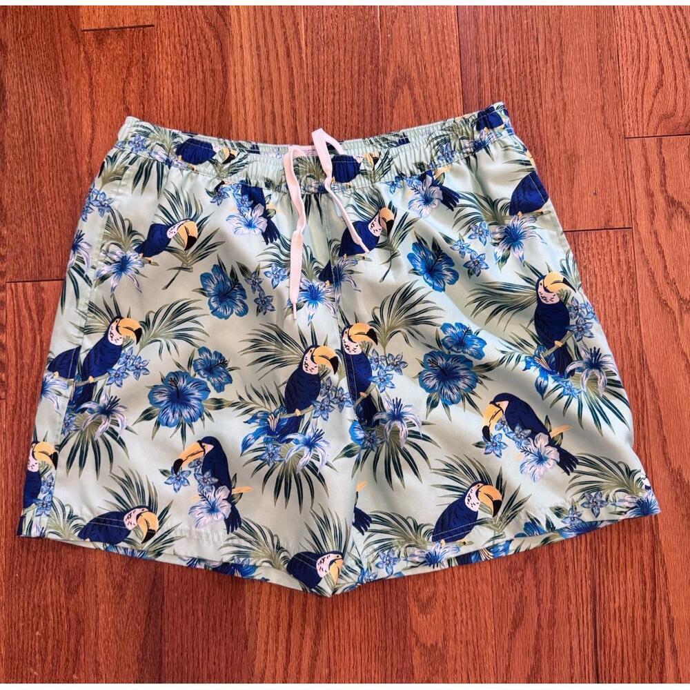 O'rageous Toucan Floral Elastic Waist Drawstring Swimsuit Bathingsuit Mens Large